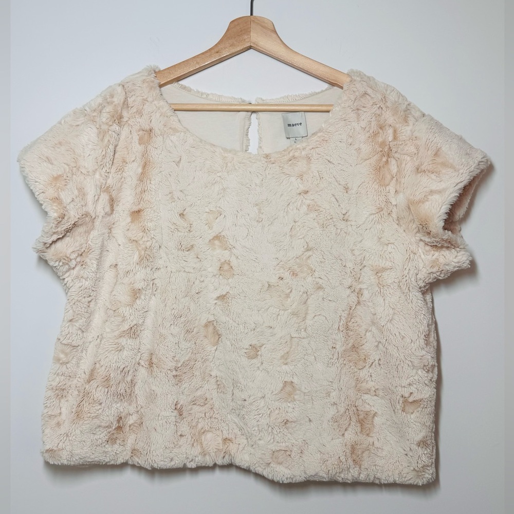 MAEVE @ ANTHROPOLOGIE Faux Fur Short Sleeve Tee, Cream, Size Large NWT - Picture 4 of 12